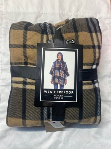 Weatherproof Women's Fleece Hooded Poncho with Pockets One Size Tan/Black Plaid - Picture 2 of 8