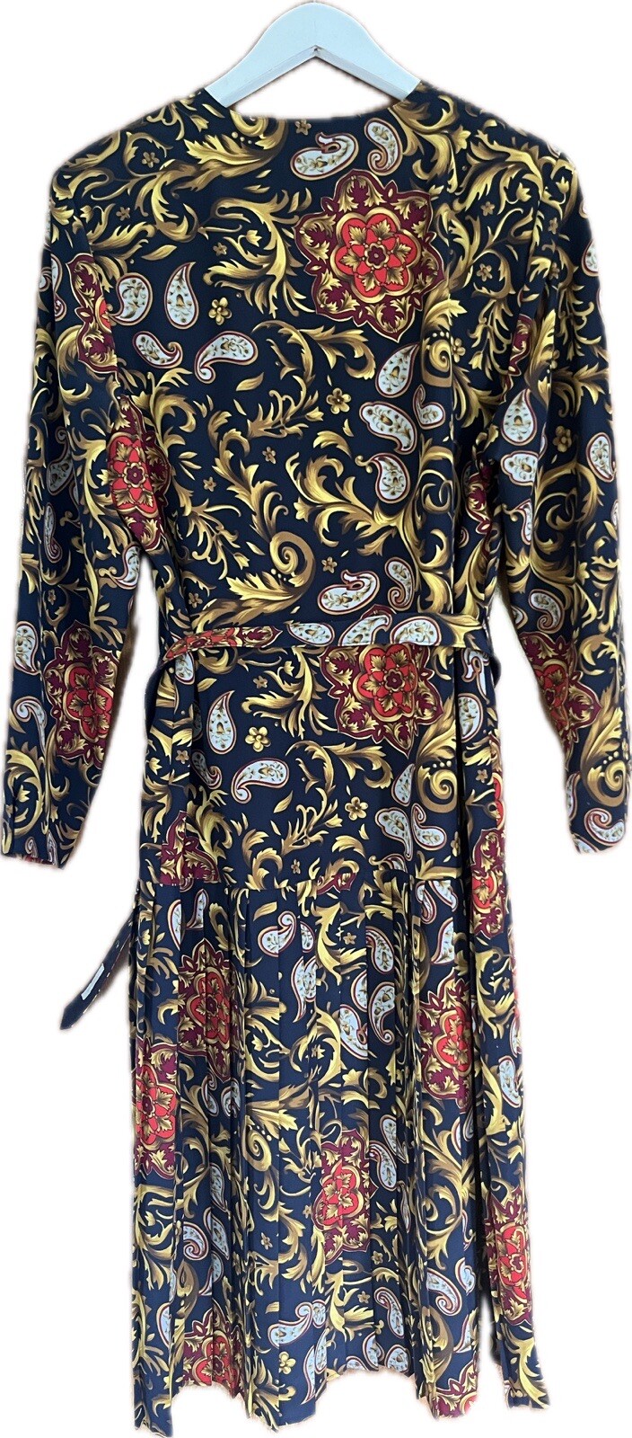 Vintage Marks & Spencer St. Michael Paisley Pleated Midi Dress UK 16 Belted