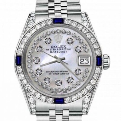 Rolex Datejust 31 mm Sapphire & Diamond Steel Watch White Mother Of Pearl Dial
