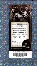 Blake Comeau Goal #1 Ticket full 12-21-2007 Penguins Isles Miroslav Satan G#330