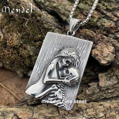 MENDEL Cool Mens Biker Skeleton Skull Pendant Necklace Stainless Steel For Men