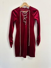 Loving You Velour Glitter Lace-Up Bodycon Dress - Red Size small new 