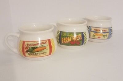 Dat'l Do It Inc Soup Bowls Lot of 3, Vegetable Farm Signs: Corn Carrots Tomatoes
