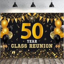 7x5ft 50 Year Class Reunion Backdrop - Black and Gold 50th School Class Reuni...