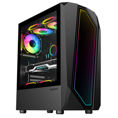 Game Max Gaming PC Gehäuse Schwarz Mid ATX Tower 3x 120MM ARGB Lüfter Glasscheibe