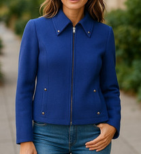 St John Collection Santana Knit Jacket Womens 2 Blue Full Zip Split Back Vintage