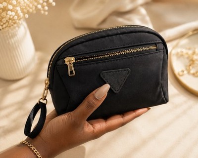 Black Nylon Makeup Bag Cosmetic Pouch Travel Toiletry Case Zip Organizer