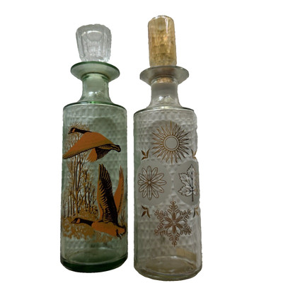 Old Fitzgerald Liquor Decanters Vintage Lot of 2 Prime Wildlife & Four Seasons