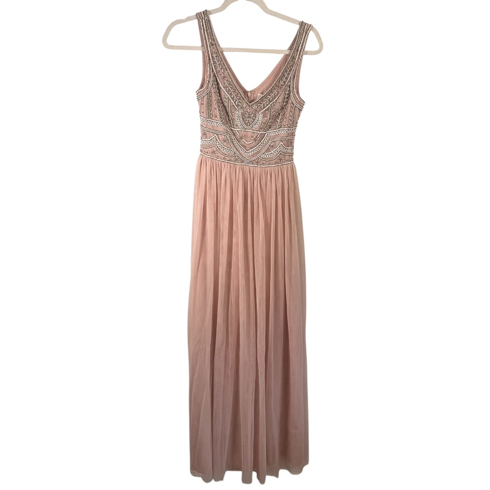 Maxi Vestido BHLDN Anthropologie Esterlina Cuentas Tul Ostra Dama de honor Para Mujer 0 Foto 2 de 4