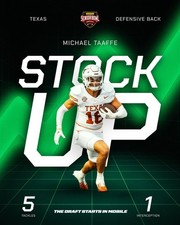 2026 SENIOR BOWL TEXAS LONGHORNS MICHAEL TAAFFE MIAMI DOLPHINS STOCK UP ROOKIE