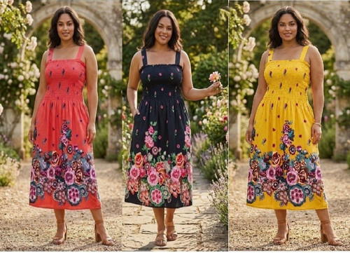 Plus Size Women's Sundress   Floral Print Smock   1X 2X 3X