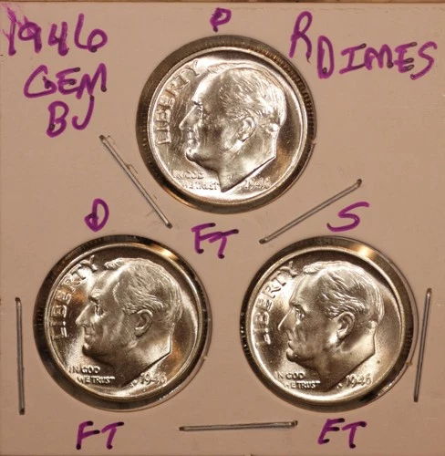 1946 P D S  Roosevelt Dimes GEM BU ALL FULL BANDS LUSTER! 460277
