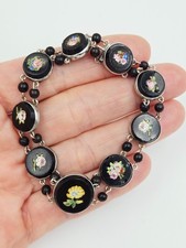 Micro Mosaic Bracelet Antique Italy Flowers Silver