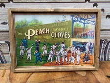Antique Style Peaches Art Wood Baseball Glove Ad 12x16 Ty Cobb Era