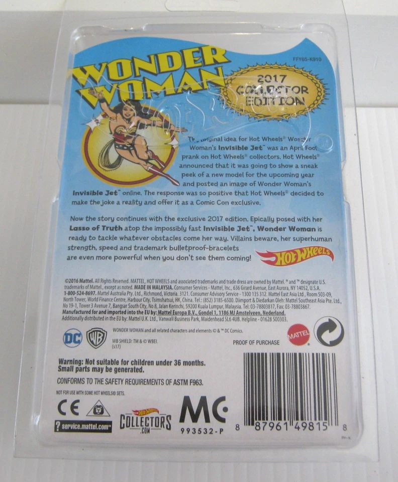 Hot Wheels DC Wonder Woman - Invisible Jet - Edición Coleccionista 2017 Foto 3 de 3