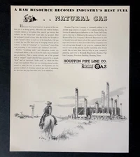 1943 Houston Pipe Line Co WW II Advertisement Natural Gas Cowboy Vtg Print AD