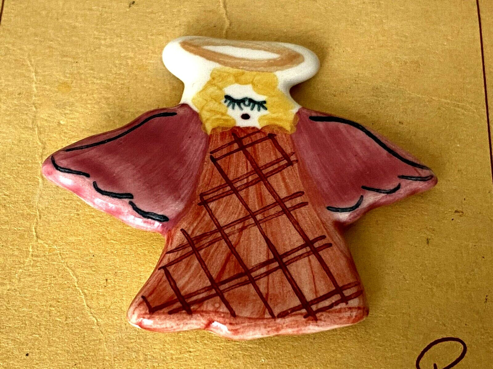 Broche ange en céramique émaillée vintage digne de PUGH pour veste en jean