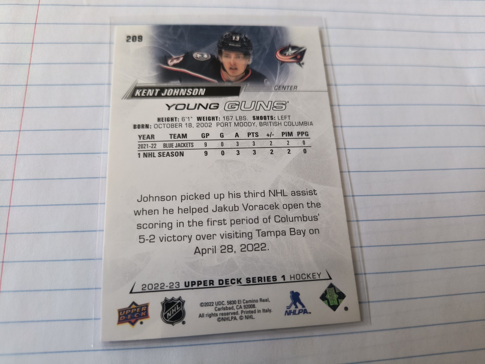 2022-23 Upper Deck Series 1 - Young Guns Kent Johnson #209 (RC)