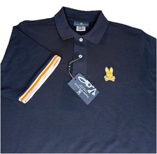 Psycho Bunny Men's Classic Polo Shirt Navy Blue, Size 6 Large NWT Orange White