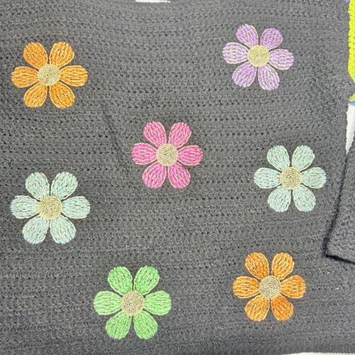 Whimsigoth Black Crochet Flower Sweater Womens Small Embroidered Boho Multicolor - Picture 4 of 9
