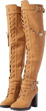 Yishaweiqi Buckle Strap Wide Calf Thigh High Boots for Women Chunky Block...