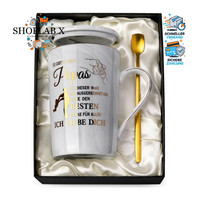 Becher Grau Marmor 400Ml Mit Golddruck Tasse Mit Deckel LöFfel GrußKarte