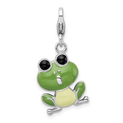 Sterling Silber poliert emailliert Frosch Charm Anhänger mit ausgefallenem Karabinerverschluss