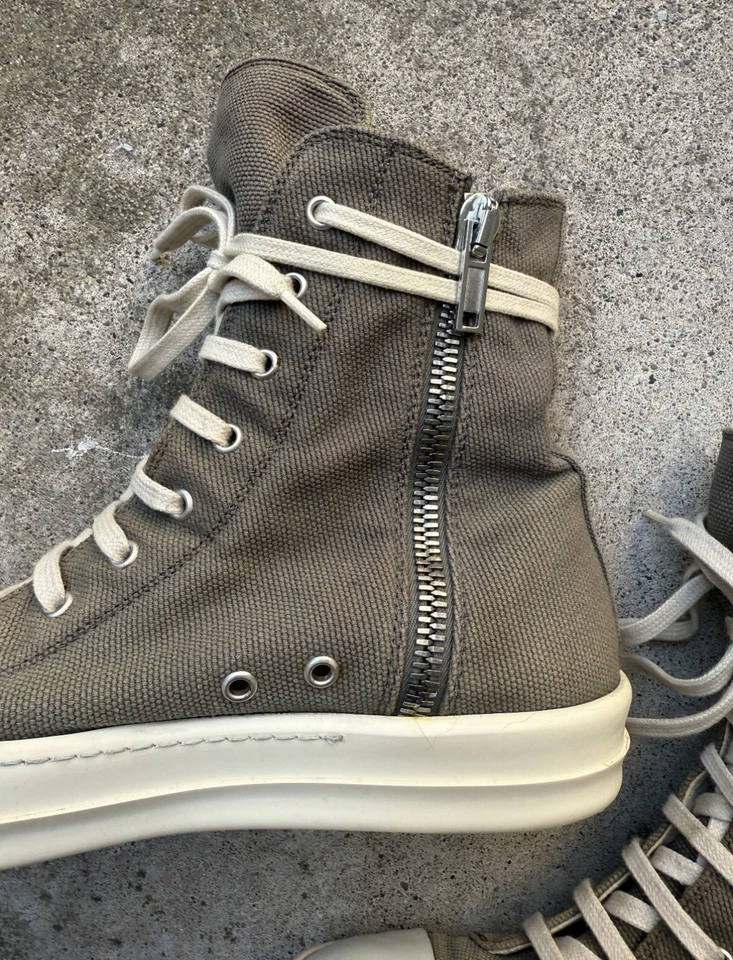 Rick Owens DRKSHDW Ramones Hi Top Sneaker Army Green Olive Grey Gray Canvas 42 - Image 4 of 4