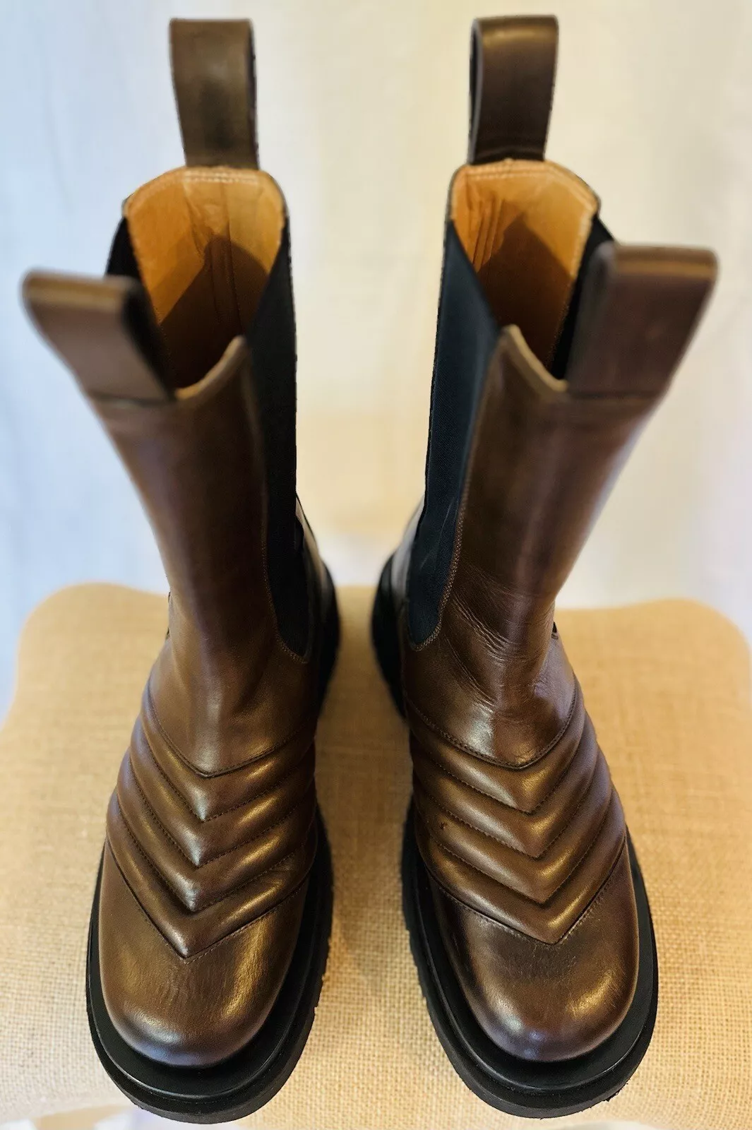 Bottes guiltées marron authentiques Bottega Veneta Chelsea, taille 38,5, Italie