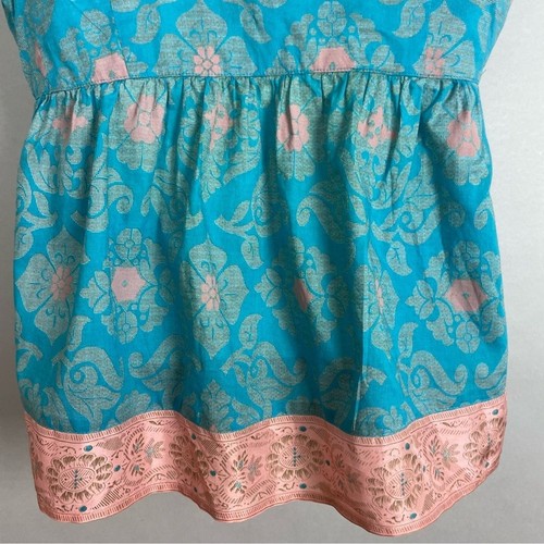 Anthropologie Edme & Esyllte Tank Top Turquoise Salmon Floral Sz 4 Empire Waist - Picture 8 of 13