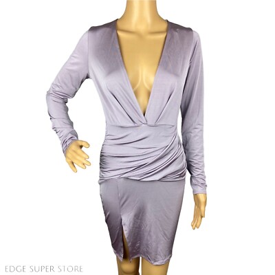 Day & Night Lilac Purple Metallic Ruffled Sheath Ruched V Neck Dress Size  Small | eBay