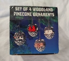 WOODLAND PINECONE Ornaments Cute Forest Creatures Christmas Set of 4 in Box