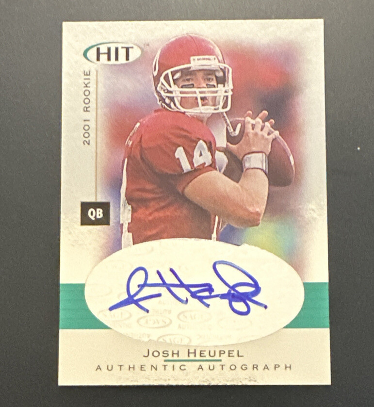 2001 Sage Hit Football #A14 Josh Heupel Rookie Card Auto Foilboard