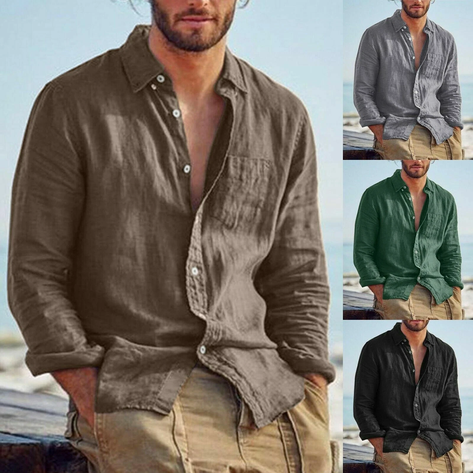Mens Casual Cotton Linen Shirt Long Sleeve Blouse Button Down Loose Shirts Tops
Opens in a new windo