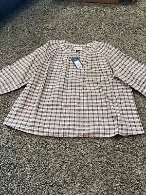 New Woman's Universal Thread Tan Plaid V-Neck Shirt XL