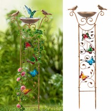 Metal Bird Bath Bowl with Stake Wild Bird Feeder Feeding Station Outdoor Garden