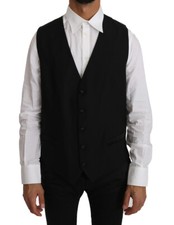 DOLCE & GABBANA Vest Black Solid Wool Silk Waistcoat s. IT44 /US34/XS RRP $500