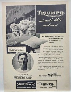 1959 Triumph Motorcycle Bill Martin AMA Speed Record Print Ad Bonneville Utah