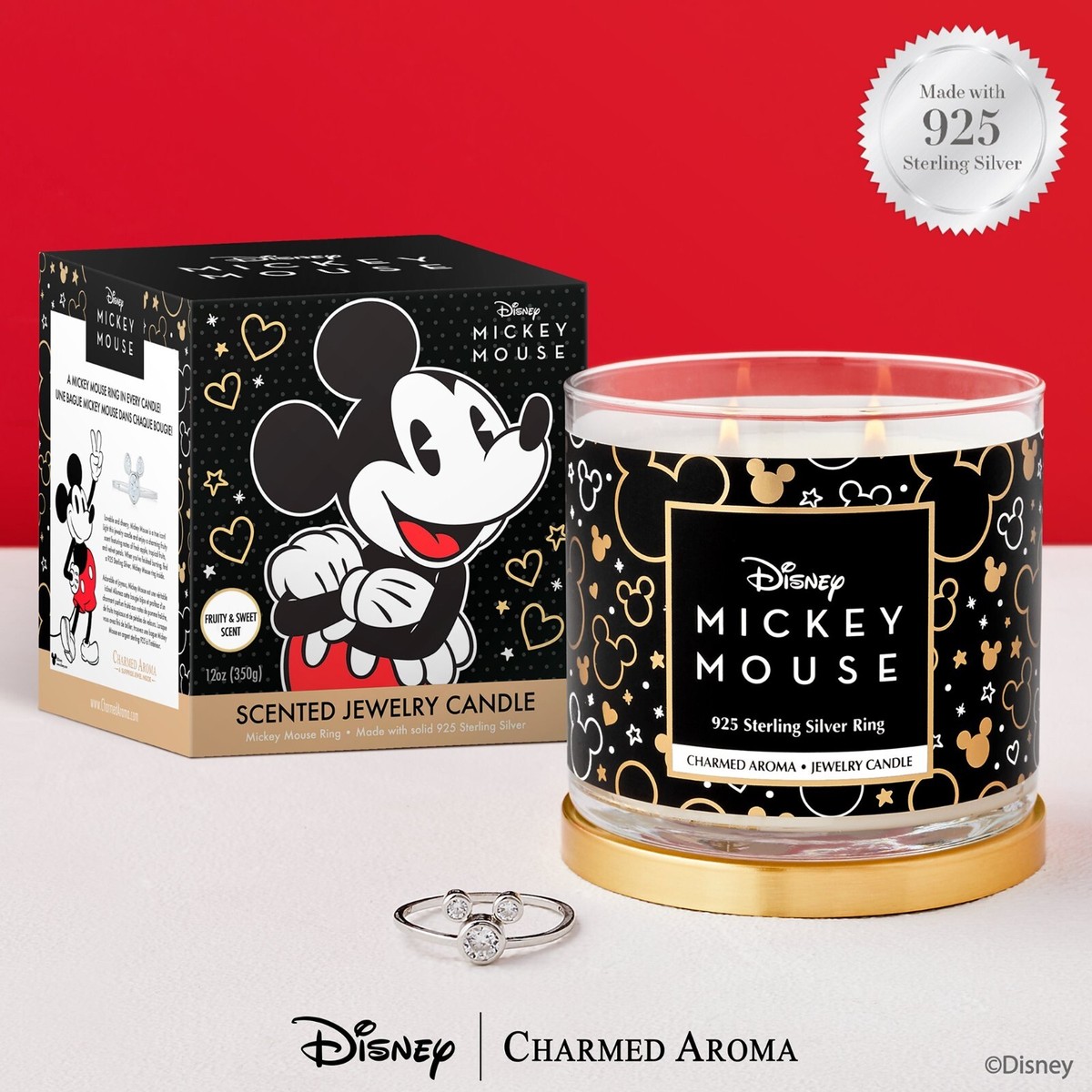 Charmed Aroma Disney Mickey Mouse Candle 925 Sterling Silver Ring