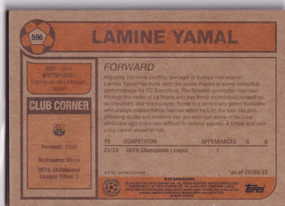 Living Moment 2023 Card No. 596 Lamine Yamal Rookie Card RC - Image 2 of 2