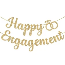 KatchOn Gold Glitter Happy Engagement Banner - 10 Feet No DIY | Engagement Pa...