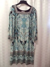 NWT Gorgeous SANDRA DARREN Size L Dress TURQOISE Green White Stretch
