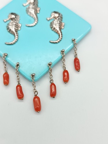 Collier Colgante Auténtico Coral Rojo Sardo Turquesa Plata Blanco 925 - Imagen 13 de 14