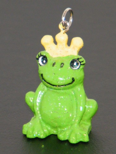 Girl's Glittery Frog Princess Charm . Green w/ Yellow Crown, Smile & Eyelashes - Picture 2 of 10