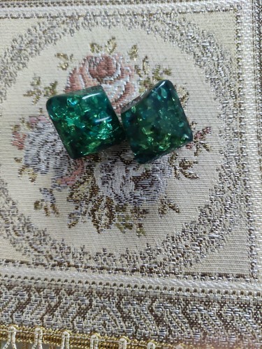 ORECCHINI a clip vintage earrings Verde Pietra - Bijioux Vintage Da Collezione - Foto 3 di 11