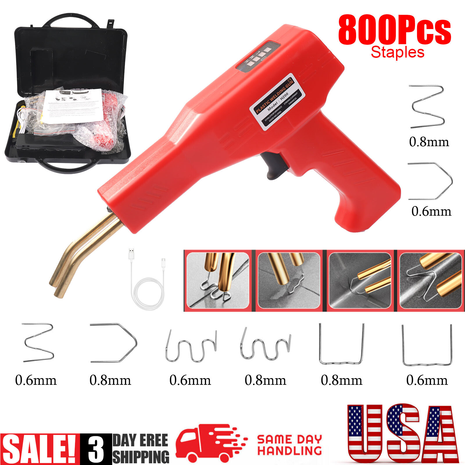 200W Hot Stapler Gun for Car Bumper Fender Plastic Repair with 800 Staples-image