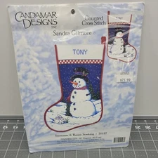Christmas Candamar Counted Cross Stocking KIT,SNOWMAN & BUNNY,Gilmore,51197,18"