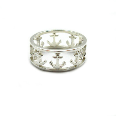 Genuine Sterling Silver Ring 9.5mm Tape Anchor Solid Punctured 925