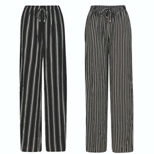 Ladies Womens Trousers Palazzo Wide Leg Summer Loose Fit Black White Stripe NEW