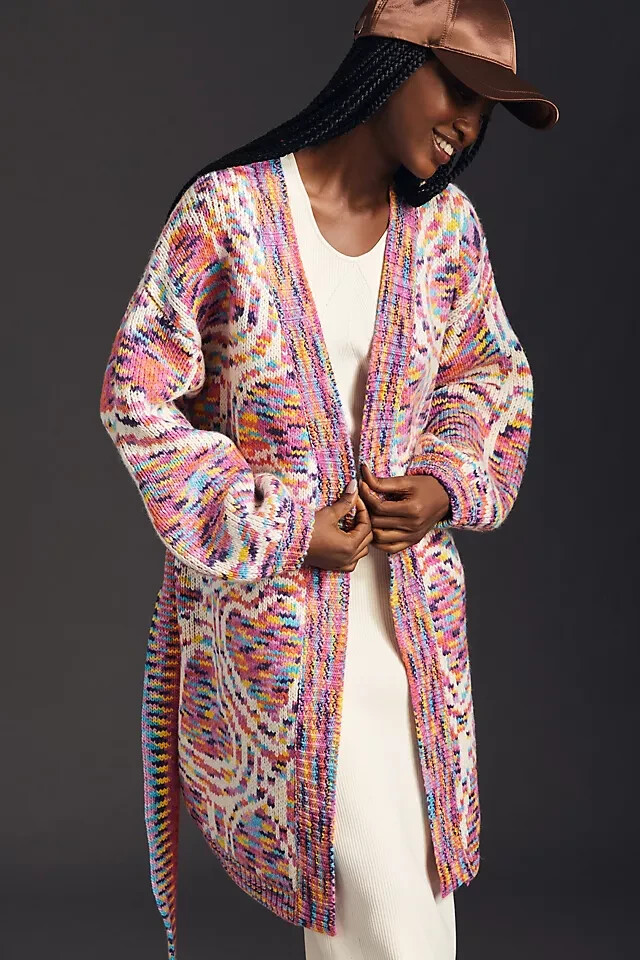 Anthropologie Farm Rio Long Cardigan Wool Wild Hearts Longline Belted Size  M NEW | eBay